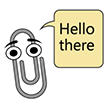 Play sticker Clippy says "Hello there"